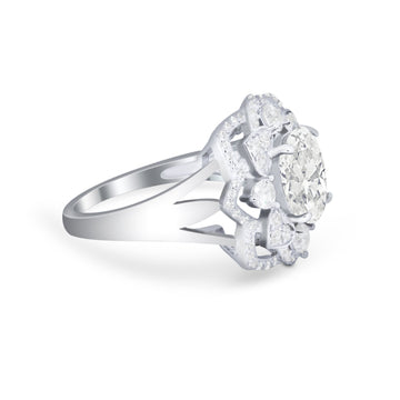 Art Deco Oval Wedding Ring Round Simulated Cubic Zirconia 925 Sterling Silver